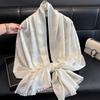 Primavera y verano nuevo pañuelo de seda pata de gallo moda de alta gama combinable chal bufanda de algodón tencel seda dorada