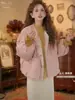 Chaqueta Gruesa de Doble Cara con Forro de Polar Estilo Retro de Hong Kong para Mujer, Nueva Moda Invierno 2025 Versátil Holgada Top de Cuello Redondo
