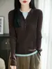 Padrão torcido retrô requintado blusa de duas peças falsas em camadas simples versátil elegante para primavera e outono para mulheres