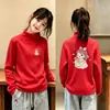 Camiseta Térmica de Fleece com Manga Longa para Meninas Infantil Primavera Outono Inverno Gola Alta Meia Camada de Base para Crianças Médias e Grandes Camiseta Estampada