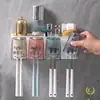 Set de Soporte para Cepillos de Dientes, Dispensador de Pasta de Dientes Montado en la Pared sin Taladro, Vaso para Cepillado y Enjuague, Caja de Almacenamiento para Baño