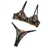 Suministro Exclusivo Transfronterizo de Conjunto de Lencería de Sujetador Bordado Floral Sexy con Aros y Tanga