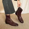 Botas de tornozelo de couro genuíno tamanho 34 a 42, exportação transfronteiriça, bico redondo, emagrecedor, salto grosso retrô, botas estilo Martin, versátil para outono e inverno, adequadas para o trabalho, estilo feminino