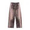 Ins Europa América 2026 Nuevo Estilo Moda Temperamento Femenino Venta al por Mayor Sueltos Sin Estirar Jacquard Color Café Plata Brillante Pantalones Cimitarra