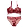 Ropa Interior Sexual Transfronteriza Europea y Americana Encaje Sexy Malla Transpirable Caliente Sujetador Libre Traje de Sujetador Rojo