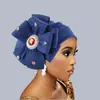 Temsyin Estilo de Moda Transfronteiriça Novo Chapéu Turbante com Flores de Strass Bagunçadas Topo Reto Chapéu Africano