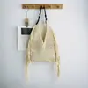 Nova Bolsa de Tecido Fio de Algodão Palha Vazada Bolsa de Ombro Feminina Moda de Nicho Bolsa Feminina Bolsa Tote com Franja