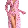 Comercio Exterior Transfronterizo Lencería Sexy, Conjunto de Moda con Estampado de Rosas en Malla Sexy, Bata Nueva de Otoño e Invierno para Mujer