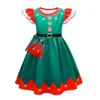 Vestido de Navidad de Manga Voladora para Niños de Venta Caliente Transfronteriza Vestido de Princesa con Estampado Digital 3D de Copo de Nieve Papá Noel para Mujer