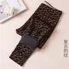 Calças de Algodão Estampadas de Leopardo de Cintura Alta Plus Size para Mulheres, Outono e Inverno Acolchoadas com Lã Espessas Tamanho Grande Calças Longas Térmicas