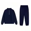 Sudadera deportiva de marca A de alta calidad para otoño e invierno, color sólido reflectante, con cuarto de cremallera, cuello alto con cremallera, conjunto de sudadera holgada para hombre