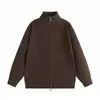 2026 Estilo Coreano Simple Casual Moda Color Sólido Cuello Alto Cardigan de Punto Estilo Primavera/Otoño Doble Cremallera Holgado Unisex