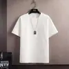 Camiseta de Verano para Hombre de Seda de Hielo con Rayas, Manga Corta, Delgada, Moderna, Blanca con Textura, Color Sólido, Manga Media, Camiseta Básica
