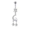 Clavo de Acero Inoxidable para Ombligo Transfronterizo Anillo de Ombligo con Mariposa Incrustada de Circonita Colgante de Cobre de Gota de Agua Joyería Simple para Piercing