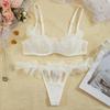 Conjunto de Sutiã Sexy Puro Desejo Transfronteiriço Push-Up Renda Transparente Alças Tentação Roupa Íntima Sexy Seios Grandes Parecem Menores e Mais Finos
