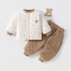 Conjunto de duas peças para bebê, 120g, acolchoado, espesso, outono e inverno, jaqueta de algodão, calça de algodão, agasalho infantil com blusa de algodão