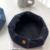 Boina Cowboy de Cabeza Grande para Todo Combinado Primavera y Otoño para Mujer Cara Redonda Estilo Coreano Sombrero de Pintor Azul Cowboy Muestra Cara Pequeña