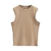 YPFF Moda Feminina Estilo Europeu e Americano Roscado Slim-fit Gola Redonda Sem Mangas Casual Esportes Base Top Curto Colete