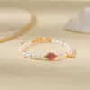 Yuebao Jewelry Plata de Ley S925 Chapado en Oro Perla Turmalina Forma de Huevo Cuadrado Tarjeta de Bendición Zen Nicho Moda Pulsera