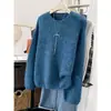 Suéter azul holgado estilo perezoso de alta gama para mujer, otoño e invierno, tejido súper bonito, atmósfera estilo coreano, top engrosado