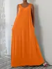 Vestido Casual de Verano 2025 para Mujer, Europeo y Americano, Transfronterizo, Popular en Amazon, Color Sólido, Talla Grande, Bolsillo Lateral, Sin Mangas