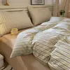 Juego de Ropa de Cama de Cuatro Piezas Estilo Japonés Gris-Marrón Cuadros Grandes Algodón Lavado Colores Contrastantes Agradable al Tacto Suave Estilo Muji Dormitorio Estudiantil Ropa de Cama para Todas las Estaciones