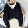 Traje de Suéter de Moda Vintage para Mujer Otoño e Invierno 2025 Nuevo Suéter Pullover de Solapa Profunda Camisola