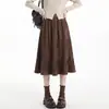 Falda de pastel de ante plisada, nueva y deslumbrante falda midi de otoño para mujer, falda plisada tipo umbrella