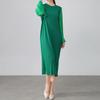 Miyake Vestido Elegante de Clase Alta Elegante 2025 Primavera Nuevo Estilo Elegante Combinable Plisado Cuello Redondo Falda Recta