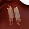 Brincos de Franja com Agulha de Prata Galvanizada a Ouro Europeus e Americanos Transfronteiriços, Simples e Modernos, Elegantes e de Luxo Leve, para Mulheres