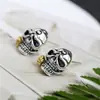Nafoge joyería de plata al por mayor aretes de calavera antigua de plata 925 para hombre retro no convencional aretes de plata tailandesa