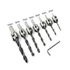 7 piezas taladro avellanador para carpintería de tres puntas posicionamiento ajustable broca para agujeros avellanados acero de alta velocidad broca avellanadora para carpintería