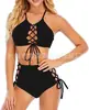 Aliexpress Amazon Bikini Sexy de Múltiples Tirantes Fruncidos de Cintura Alta Conservador para Mujer Estilo Europeo y Americano Ajustado de Dos Piezas