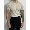 Suéter de punto de manga corta para hombre con tejido texturizado, estilo de negocios británico, corte ajustado, acentúa los músculos, seda de hielo, verano, venta al por mayor transfronteriza