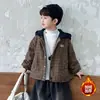 Jaqueta Masculina Outono e Inverno com Fleece 2026 Novo Estilo Coreano Lindo Menininho Roupas Infantis Blusa com Capuz Xadrez Roupas de Inverno