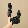 Otoño 2026 Nuevo Llegada Boca Poco Profunda Hebilla Botas Vaqueras Occidentales para Mujer Retro Tacón Bajo Media Pantorrilla Superficie Suave Botas de Moda Zapatos Individuales
