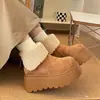 Botas de nieve de gamuza a la moda para mujer, nuevo estilo invierno 2026, con forro de felpa, suela engrosada y un diseño de punta en forma de mango, que se asemeja a zapatos de algodón estilo Birkenstock