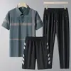 Conjunto Nuevo de Polo de Verano para Hombre Día del Padre Seda de Hielo Manga Corta Pantalón Largo Conjunto de Dos Piezas Ropa Deportiva Casual para Papá