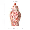 Nuevo Juego de Jarrones de Cerámica Roja Bajo Esmalte Estilo Chino con Patrón de Rama Entrelazada, Recipiente para Arreglos Florales, Adorno de Jarrón Decoración Suave para Entrada de Sala de Estar