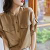 Nova Blusa de Chiffon Estilo Francês de Nicho para Mulheres Verão 2026, Design de Manga Curta, Top Emagrecedor e que Cobre a Barriga