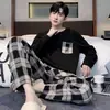 Pijama de Hombre Nuevo de Primavera y Otoño Transfronterizo de Manga Larga Cuello Redondo Holgado Estilo Coreano Talla Grande Ropa Deportiva Portátil para el Hogar Conjunto