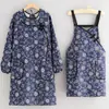 Nuevos Monos de Lona Estilo Chino Delantal Retro Cocina Hogar Manga Larga Unisex Ropa de Trabajo para Catering Transpirable Resistente al Desgaste