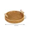 Bandeja de imitação de rattan, cesta de pão, bandeja comercial tecida à mão para cafeteria e loja de chá, bandeja de frutas e lanches estilo japonês para sala de estar doméstica