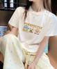 Camiseta de Algodón de Manga Corta para Mujer en Verano Estilo Coreano Holgada Cuello Redondo Estampado a la Moda Versátil Estilo Ins Top Ropa de Mujer de Moda Exportación