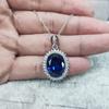 Pingente Europeu e Americano Super Brilhante Luxo Retrô Colar de Safira Corrente para Clavícula Feminina Cristal Azul Zircônia Cheio de Diamantes