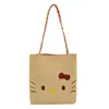 Bolsa de palha trançada com tema de desenho animado e estilo pastoral, grande capacidade, bolsa de ombro, bolsa de mão, perfeita para passeios na praia e uso casual, bolsa feminina