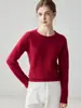 Suéter de caxemira casual para outono e inverno para mulheres, gola redonda, jacquard vazado, padrão tridimensional, manga longa, malha, solto e quente