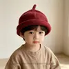 Gorro de Lana Tejido de Otoño e Invierno para Niños, Boina Rizada Linda para Niños y Niñas, Gorro de Pintor Cálido de Color Sólido para Bebé