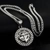 Suministro de comercio exterior europeo y americano hip hop versátil acero de titanio ancla vikinga colgante redondo personalizado collar de pareja para hombres y mujeres