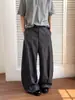Pantalones Casuales Largos de Pierna Ancha, Gris, Corte Curvo, Estilo Americano, Delgados, Holgados, Diseño de Verano, Cleanfit para Hombre